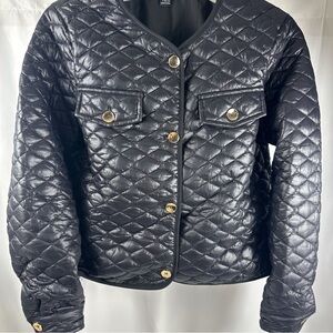 SHEIN large Black, faux, leather jacket with gold buttons (0051)